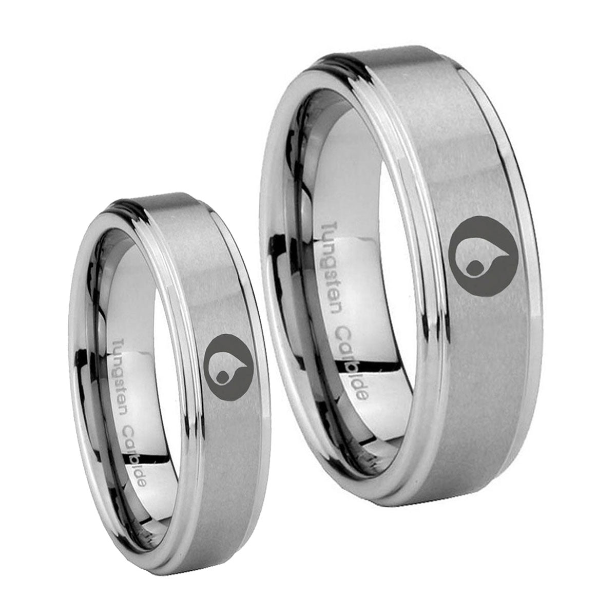Magic GatheRing Step Edges Brushed Tungsten Couples Ring Set