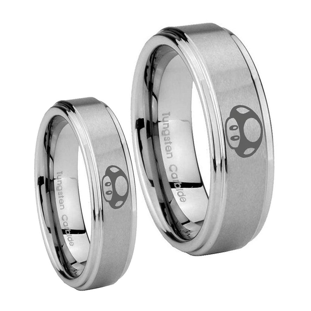 Mario Mushroom Step Edges Brushed Tungsten Couple Band Set