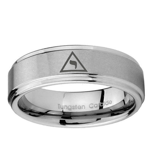5mm Masonic Yod Step Edges Brushed Silver Tungsten Ring