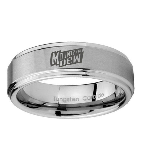 5mm Mountain Dew Step Edges Brushed Silver Tungsten Ring