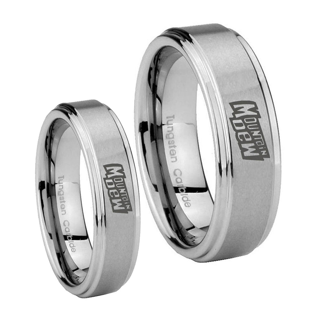 Mountain Dew Step Edges Brushed Tungsten Bridal Set Rings