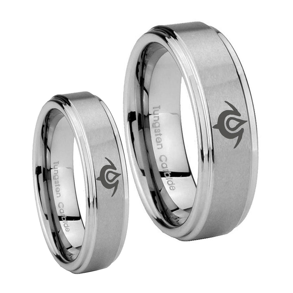Naga Step Edges Brushed Tungsten Wedding Ring Sets