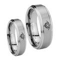 Naga Step Edges Brushed Tungsten Wedding Ring Sets