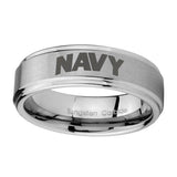 10mm-Navy-Step-Edges-Brushed-Tungsten-Carbide-Mens-Ring-Personalized