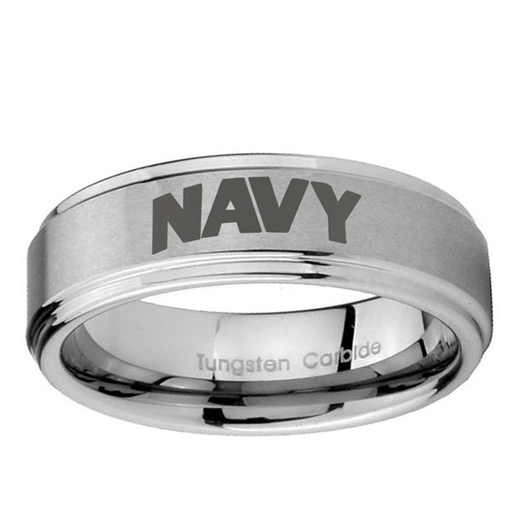 10mm Navy Step Edge Brushed Tungsten Ring