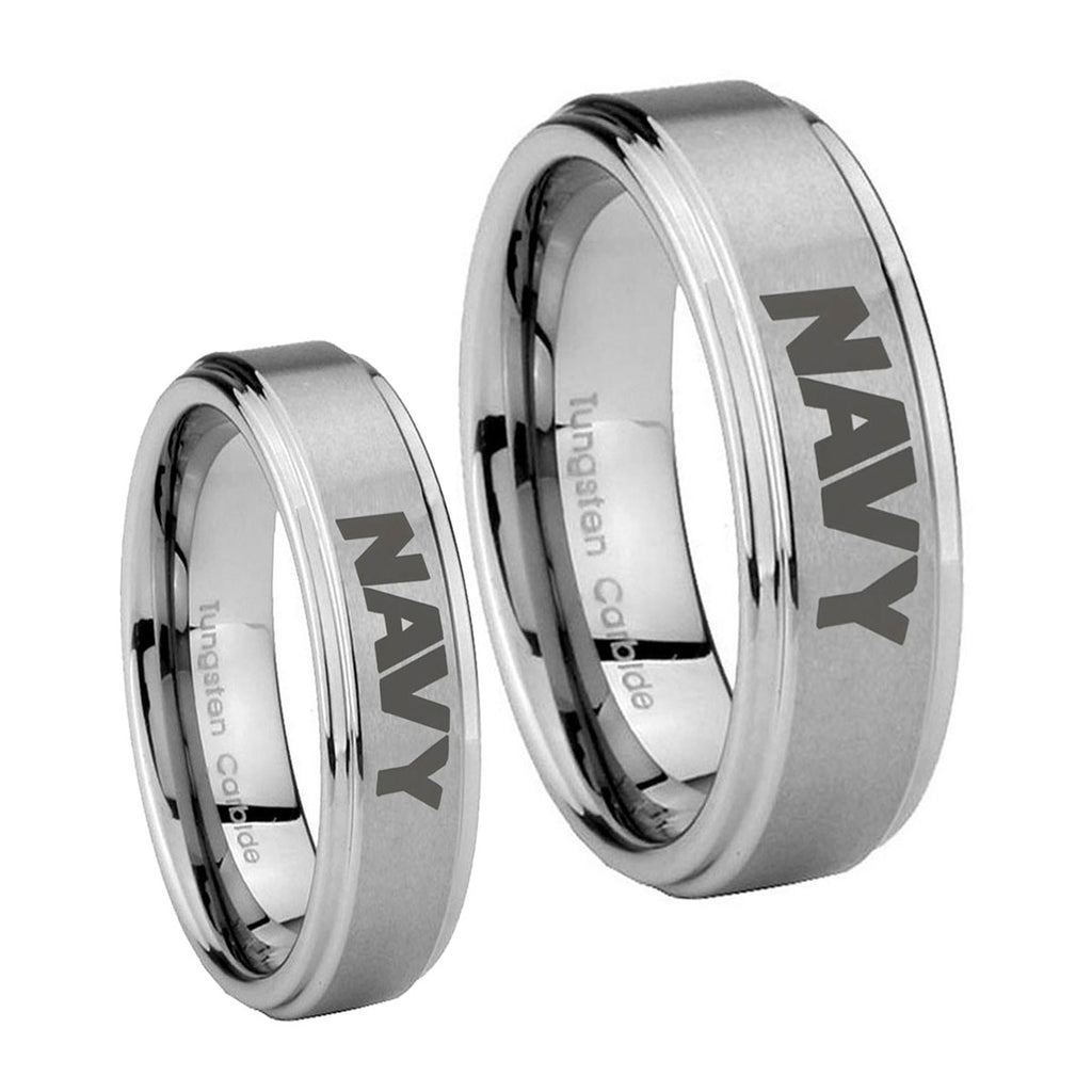 Navy Step Edges Brushed Tungsten His and Hers