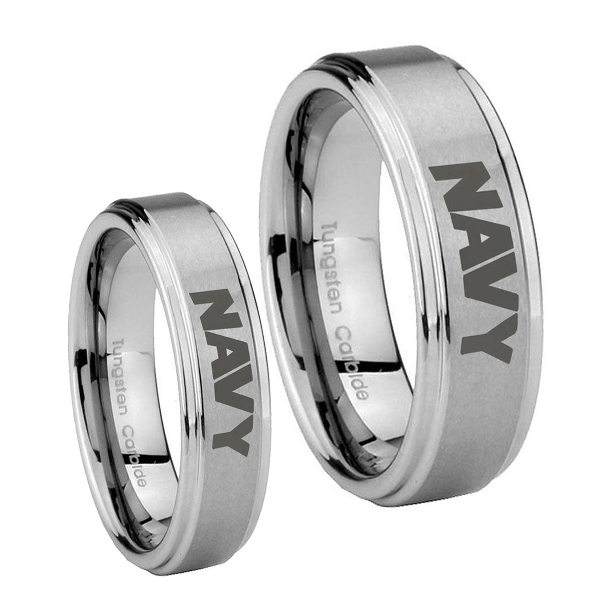 Navy Step Edges Brushed Tungsten His and Hers