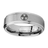 8mm-Radiation-Step-Edges-Brushed-Tungsten-Carbide-Engraved-Ring