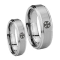 Resident Evil Step Edges Brushed Tungsten Wedding Set Rings