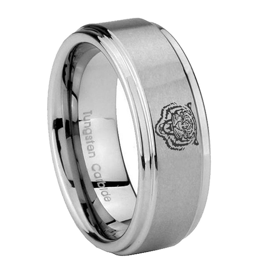 10mm Lion Step Edges Brushed Tungsten Carbide Men's Wedding Ring
