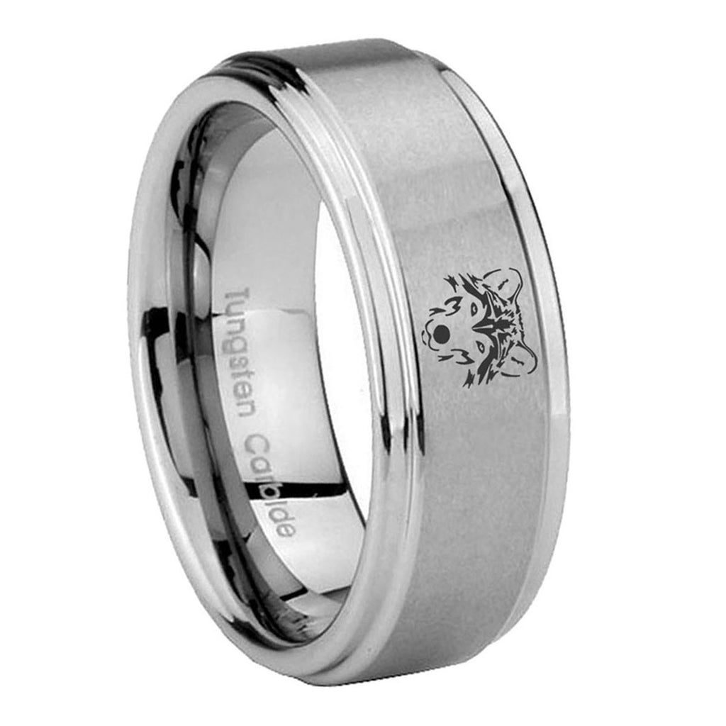10mm Wolf Step Edges Brushed Tungsten Carbide Men's Wedding Ring