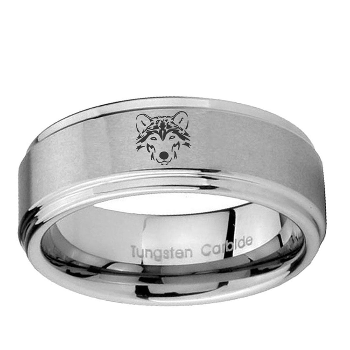 5mm Wolf Step Edges Brushed Silver Tungsten Men Bands