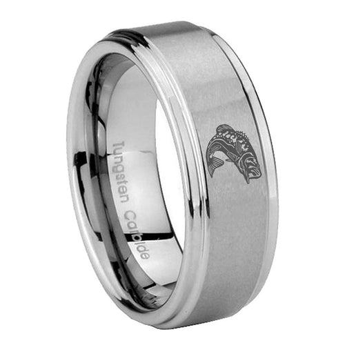 8mm Fishing Step Edges Brushed Silver Tungsten Men Bands