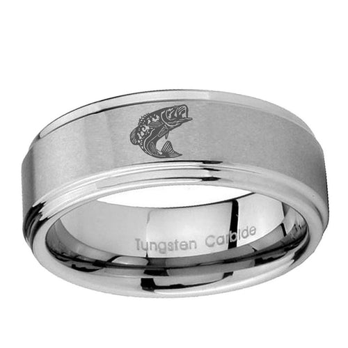 5mm Fishing Step Edges Brushed Silver Tungsten Men Bands
