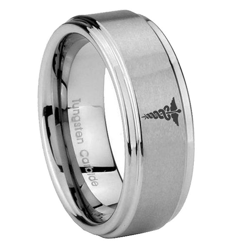 10mm Medical Symbol Step Edges Brushed Tungsten Carbide Men's Wedding Ring