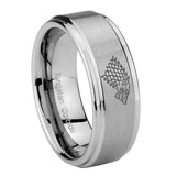 8mm Game Of Thrones House Stark Direwolf Step Edges Brushed Tungsten Carbide Mens Wedding Band