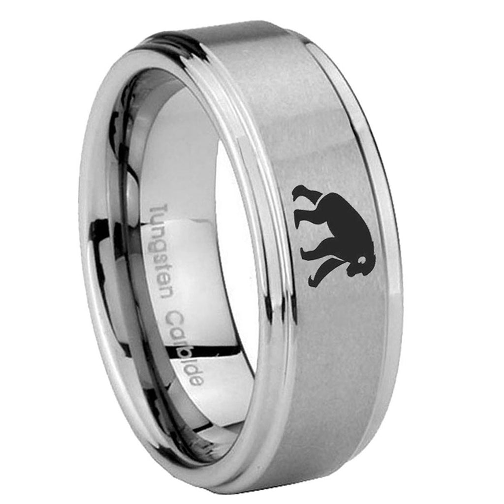 10mm Chimpanzee Step Edges Brushed Tungsten Carbide Men's Wedding Ring