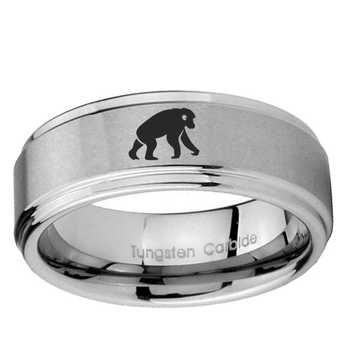 10mm Chimpanzee Step Edge Brushed Tungsten Ring