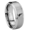 8mm Cormorant Step Edges Brushed Silver Tungsten Men Bands