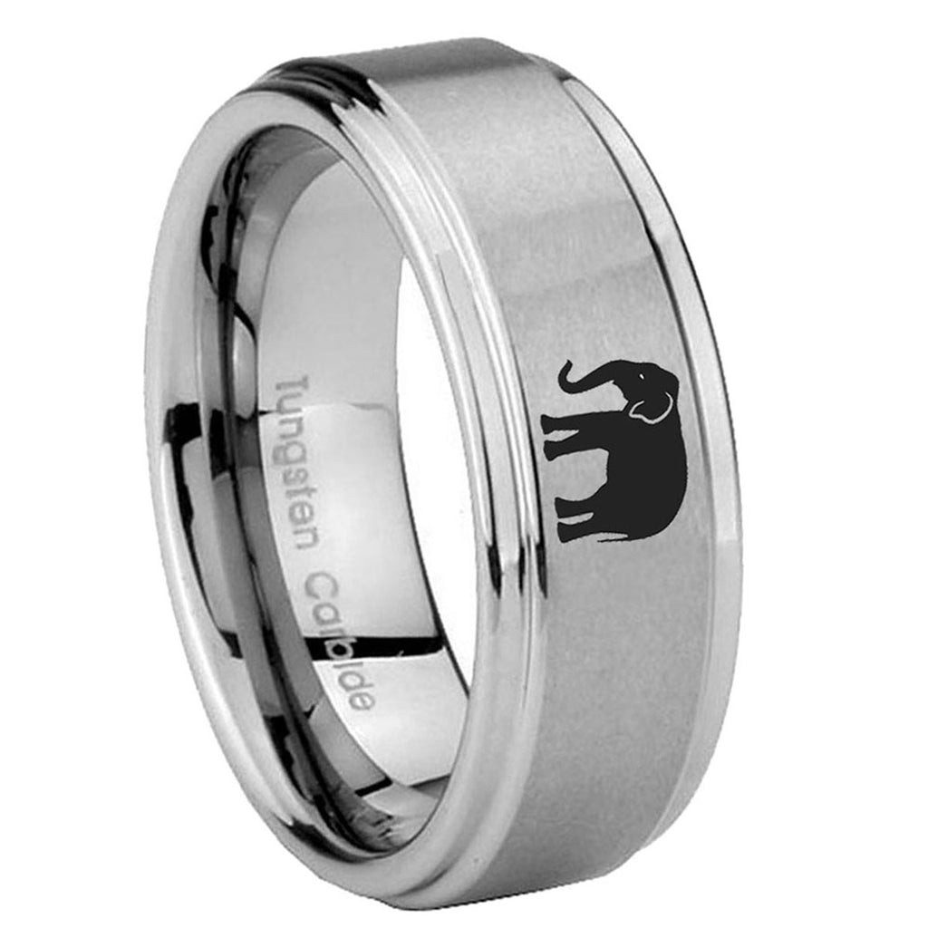 10mm Elephant Step Edges Brushed Tungsten Carbide Men's Wedding Ring