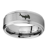 10mm-Hammerhead-Shark-Step-Edges-Brushed-Tungsten-Carbide-Men's-Wedding-Ring
