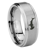 10mm Hammerhead Shark Step Edges Brushed Tungsten Carbide Men's Wedding Ring