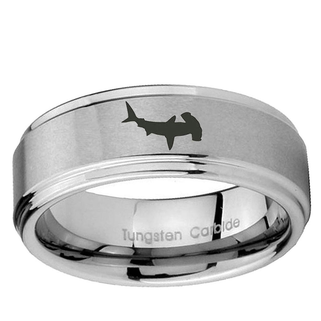 5mm Hammerhead Shark Step Edges Brushed Silver Tungsten Band