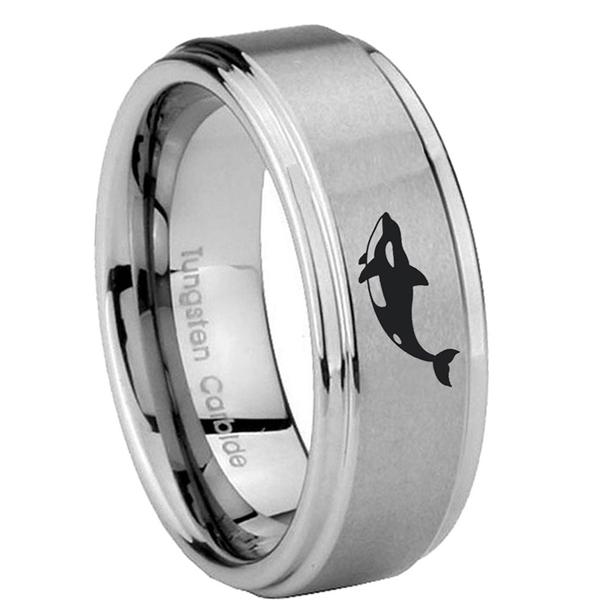 10mm Keller Whale Step Edges Brushed Tungsten Carbide Men's Wedding Ring