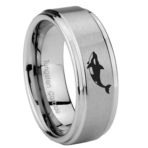 10mm Keller Whale Step Edges Brushed Tungsten Carbide Men's Wedding Ring