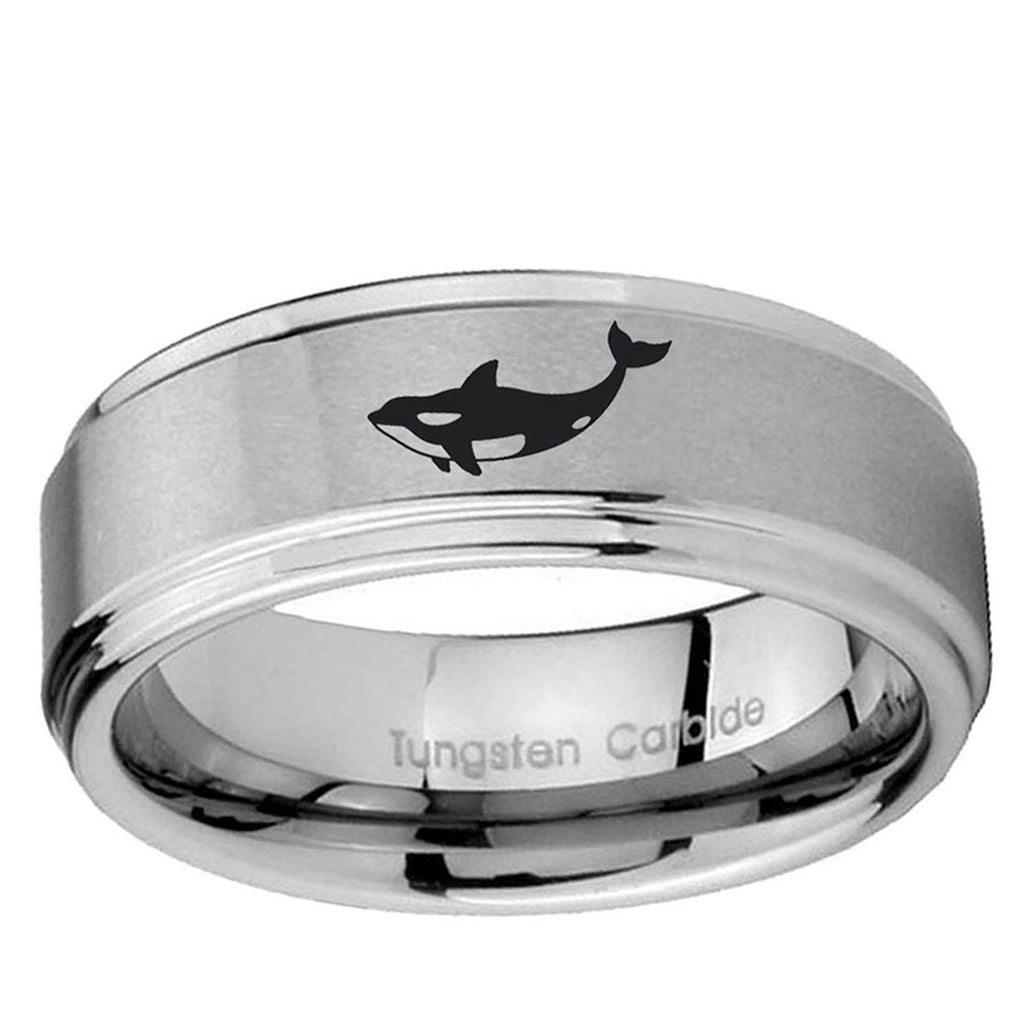 5mm Keller Whale Step Edges Brushed Silver Tungsten Bands