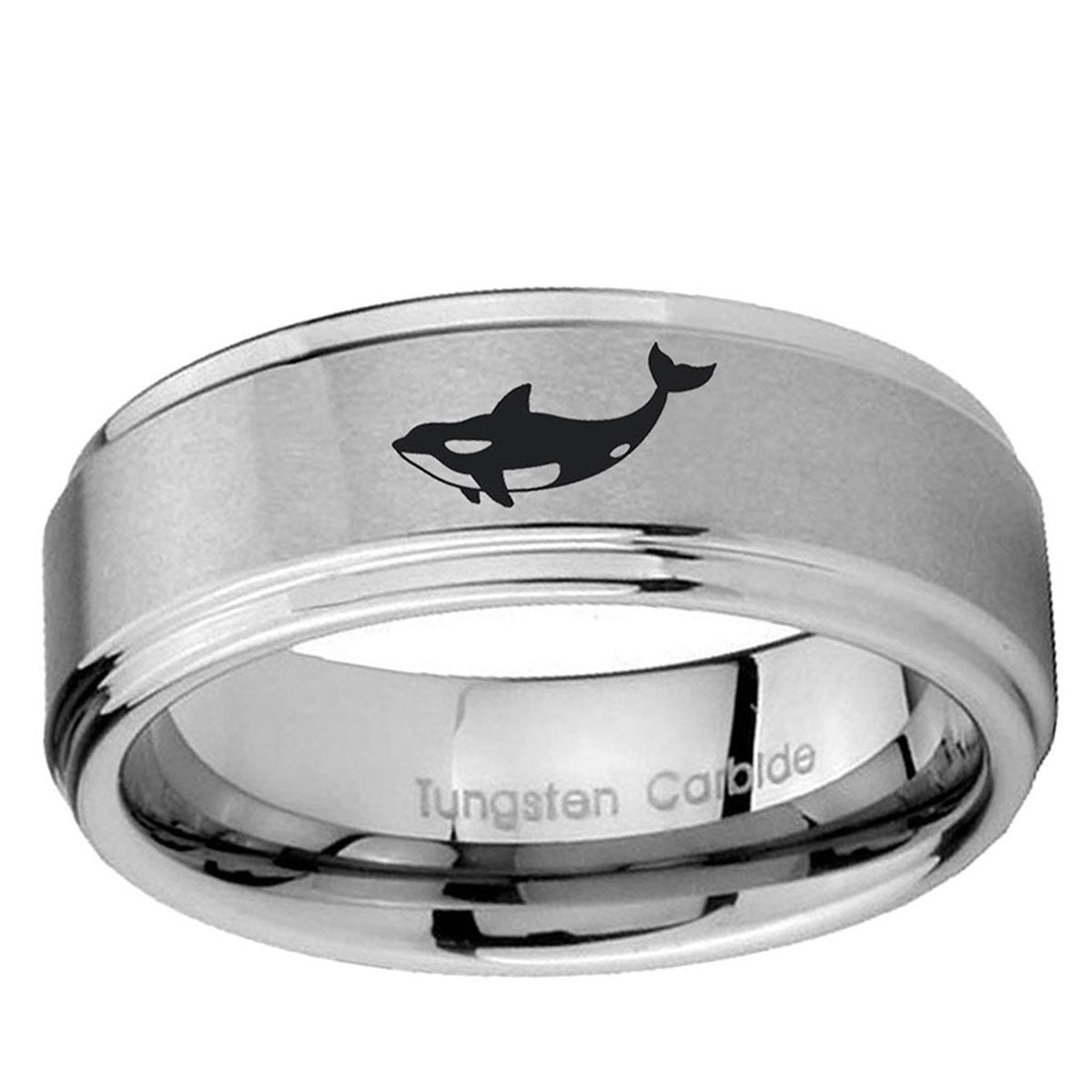 5mm Keller Whale Step Edges Brushed Silver Tungsten Bands