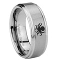 10mm Octopus Step Edges Brushed Tungsten Carbide Men's Wedding Ring
