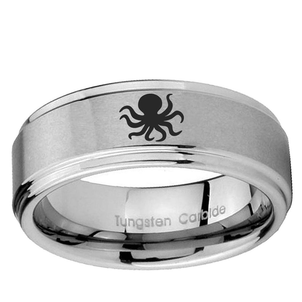 10mm Octopus Step Edge Brushed Tungsten Ring