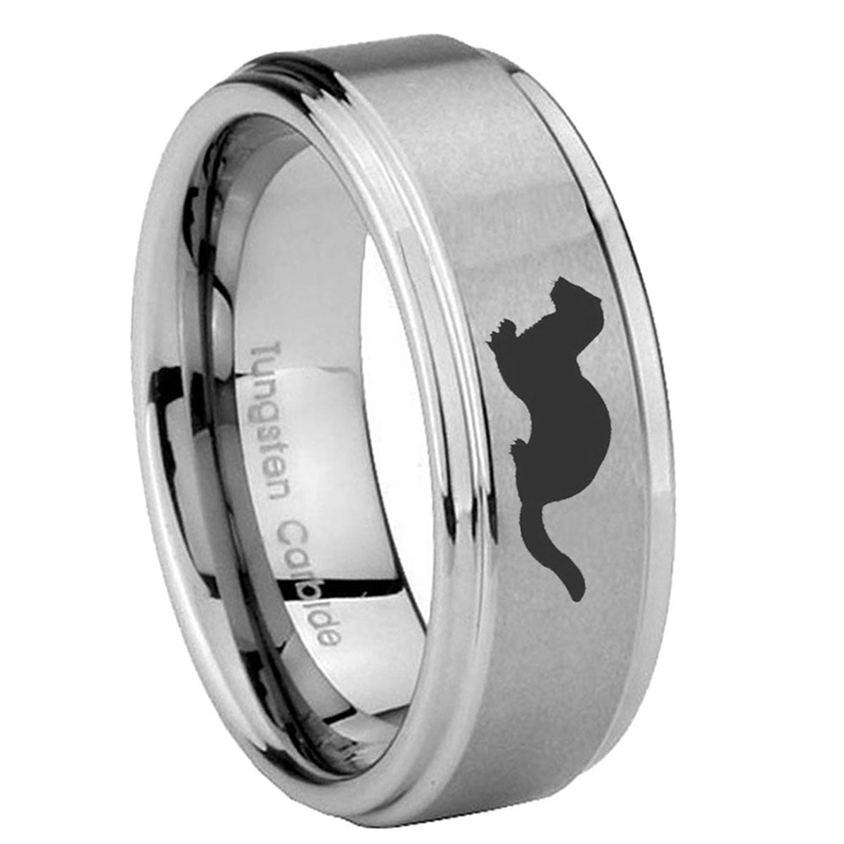 8mm Otter Step Edges Brushed Silver Tungsten Men Bands