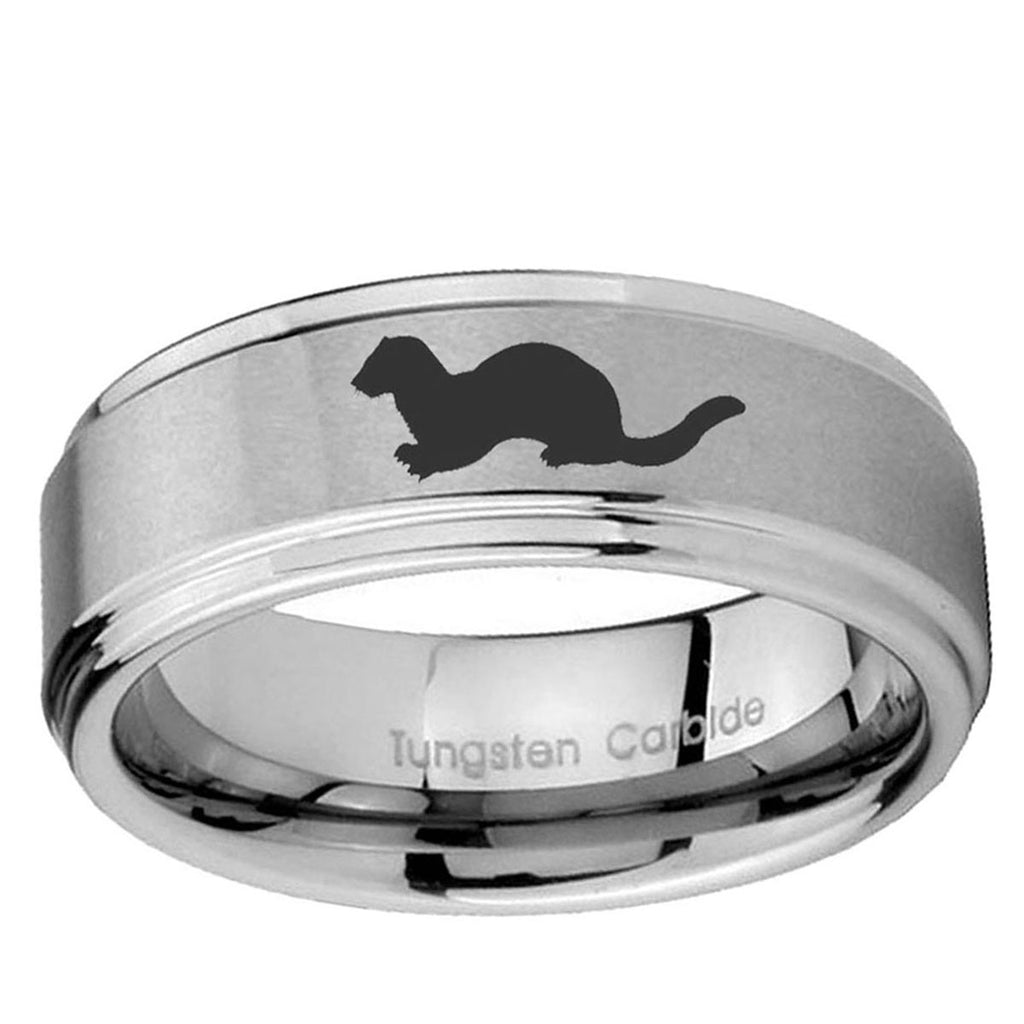 5mm Otter Step Edges Brushed Silver Tungsten Men Bands