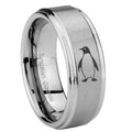 10mm Penguin Step Edges Brushed Tungsten Carbide Men's Wedding Ring