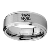 10mm-Raccoon-Animal-Step-Edges-Brushed-Tungsten-Carbide-Men's-Wedding-Ring