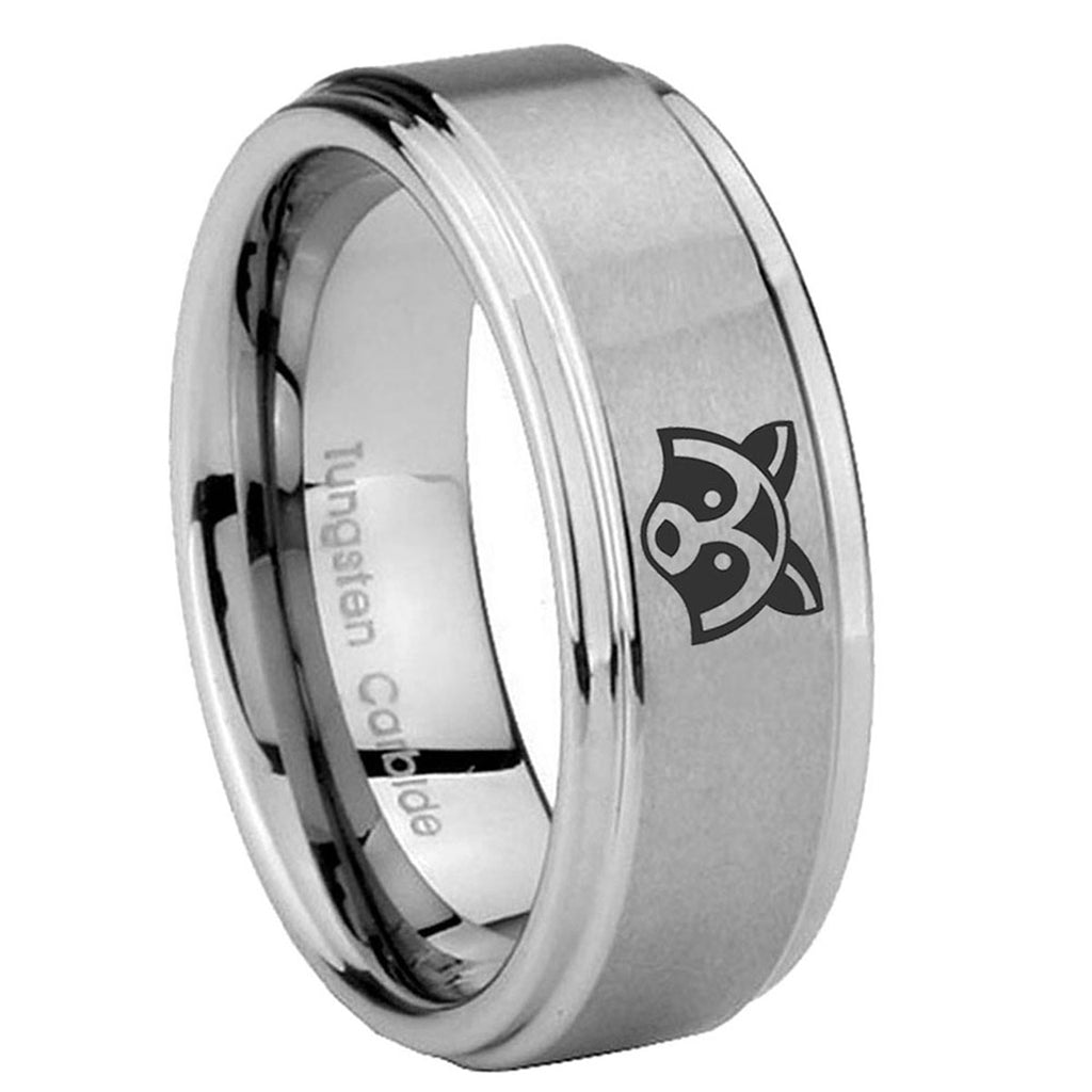 10mm Raccoon Animal Step Edges Brushed Tungsten Carbide Men's Wedding Ring