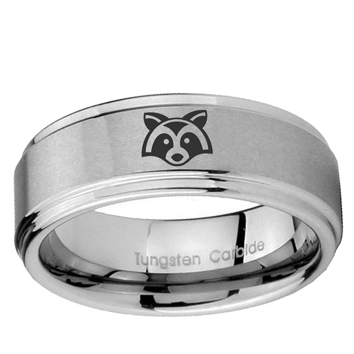 5mm Raccoon Animal Step Edges Brushed Silver Tungsten Bands