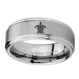 5, 8mm Sea Turtle Step Edge Brushed Silver Cool Wedding Rings Men