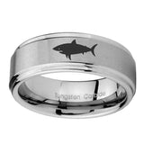 10mm-Shark-Step-Edges-Brushed-Tungsten-Carbide-Men's-Wedding-Ring