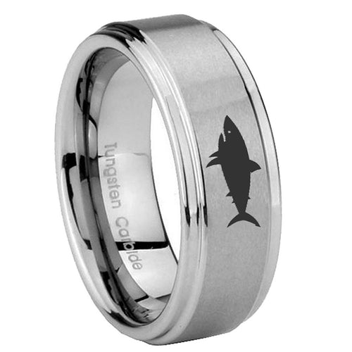 10mm Shark Step Edges Brushed Tungsten Carbide Men's Wedding Ring