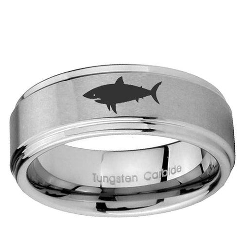 10mm Shark Step Edge Brushed Tungsten Ring