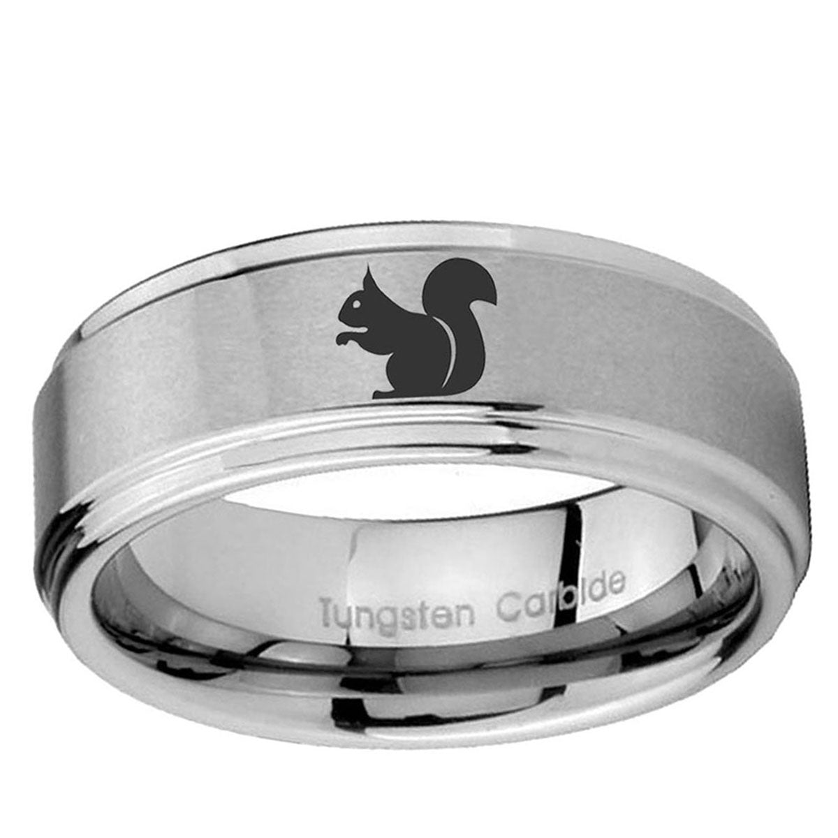 10mm Squirrel Step Edge Brushed Tungsten Ring