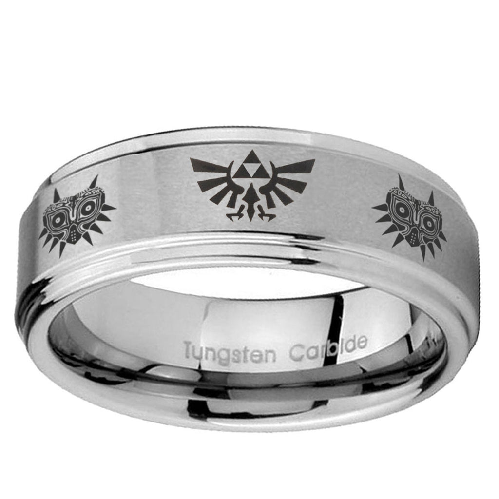 5mm Zelda Majora's Mask Step Edge Brushed Silver Tungsten Ring