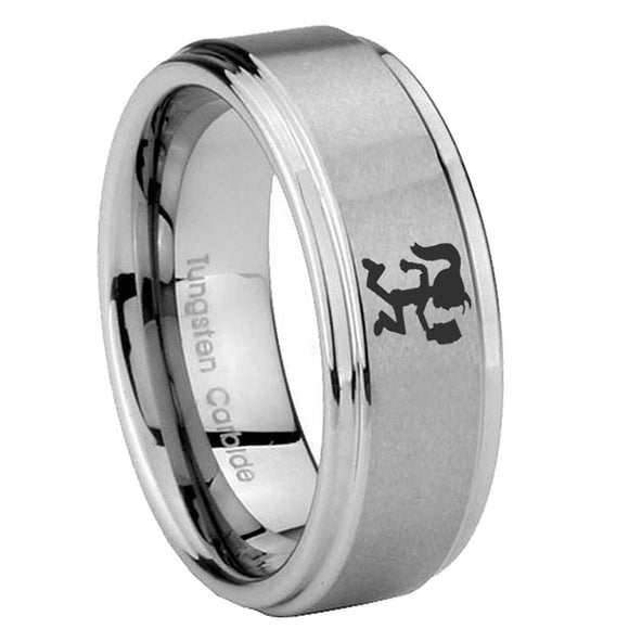 10mm-Hatchet-Woman-Step-Edges-Brushed-Tungsten-Carbide-Men's-Wedding-Ring