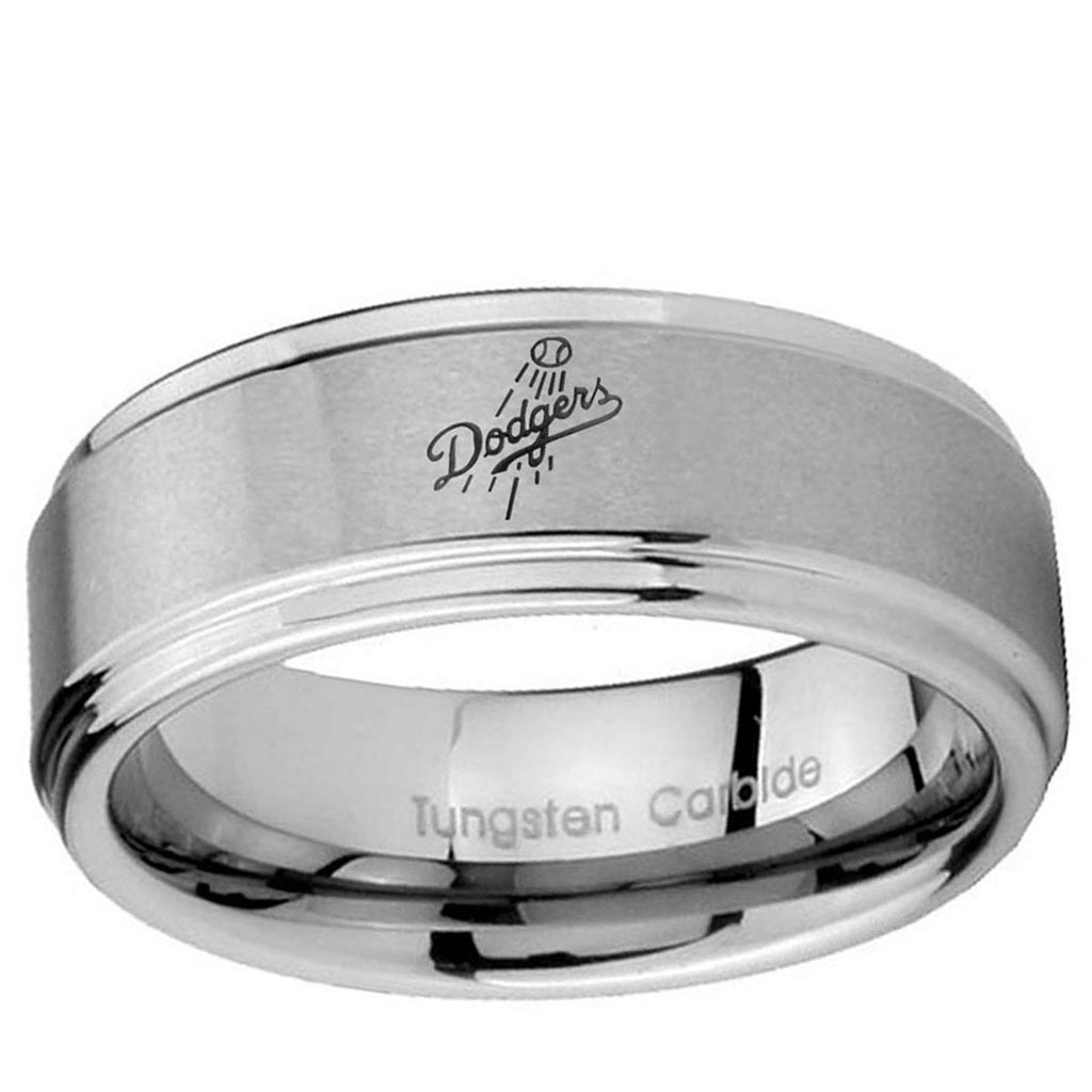10mm LA Dogers MLB Baseball Step Edge Brushed Tungsten Wedding Engraving Ring
