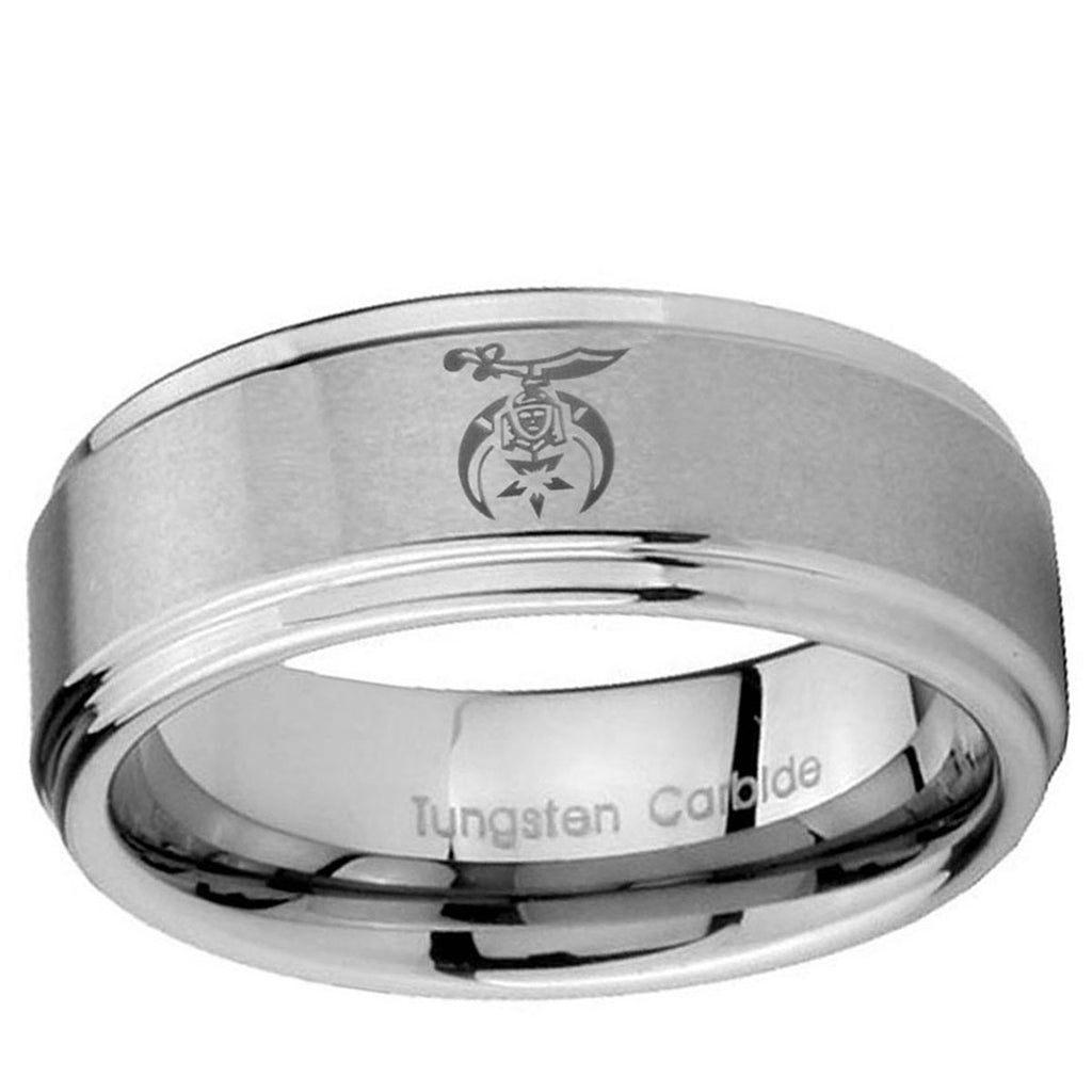 10mm Masonic Shriners Step Edge Brushed Tungsten Ring