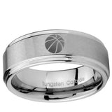 5, 8mm Basketball Step Edge Brushed Tungsten Ring
