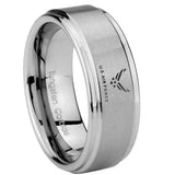 8mm US Air Force Step Edges Silver Tungsten Carbide Laser Engraved Ring